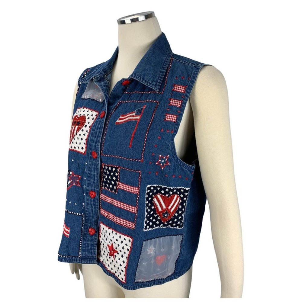 Carolina Blues Large USA Button Front Blouse Patri - Picture 2 of 9